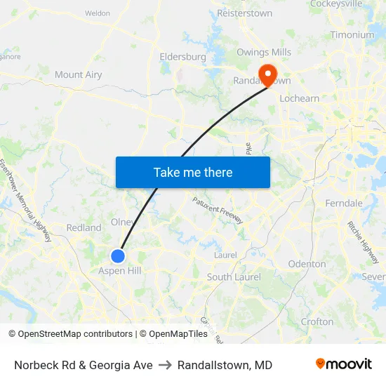 Norbeck Rd & Georgia Ave to Randallstown, MD map