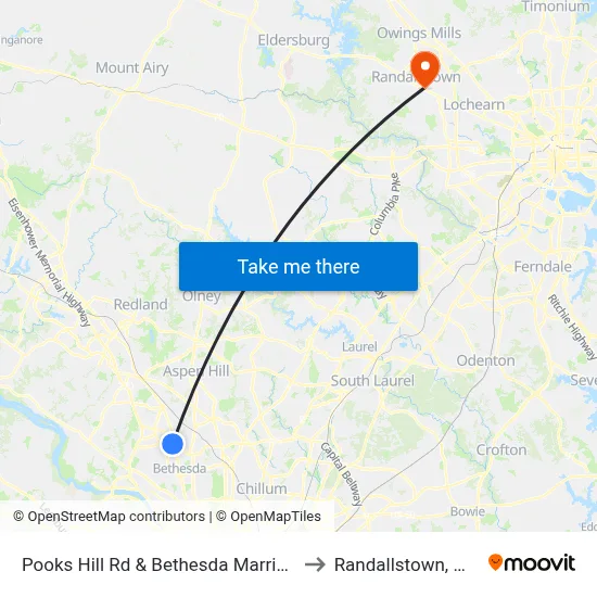 Pooks Hill Rd & Bethesda Marriott to Randallstown, MD map