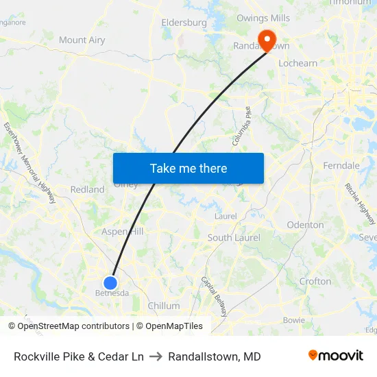 Rockville Pike & Cedar Ln to Randallstown, MD map