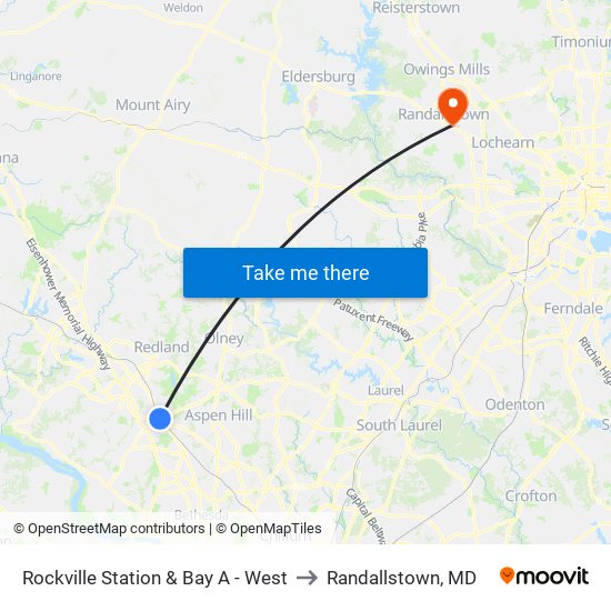 Rockville Station & Bay A - West to Randallstown, MD map