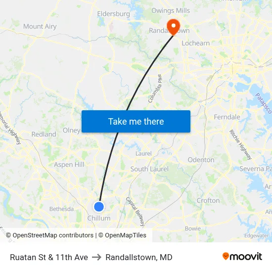 Ruatan St & 11th Ave to Randallstown, MD map