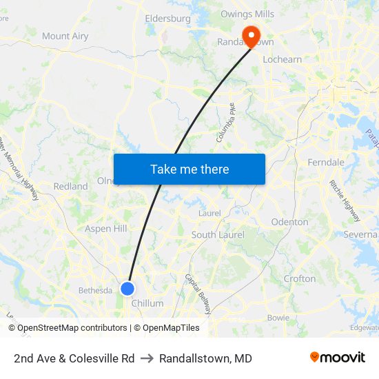 2nd Ave & Colesville Rd to Randallstown, MD map