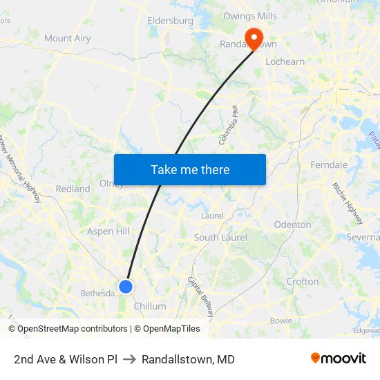 2nd Ave & Wilson Pl to Randallstown, MD map