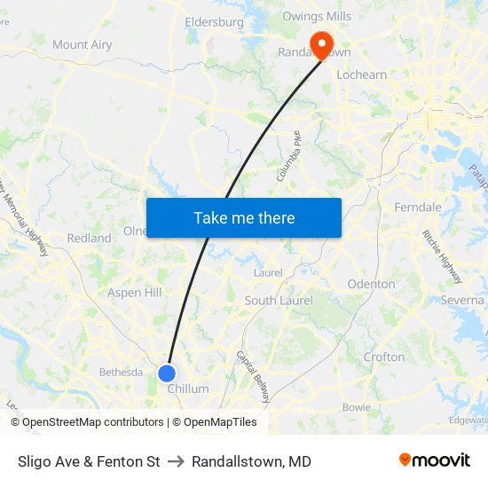 Sligo Ave & Fenton St to Randallstown, MD map