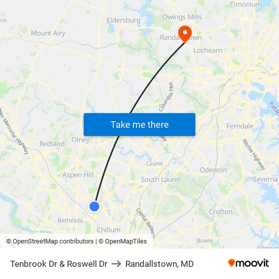 Tenbrook Dr & Roswell Dr to Randallstown, MD map