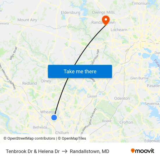 Tenbrook Dr & Helena Dr to Randallstown, MD map