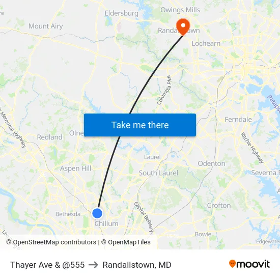Thayer Ave & @555 to Randallstown, MD map