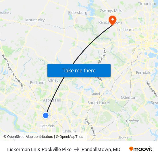 Tuckerman Ln & Rockville Pike to Randallstown, MD map