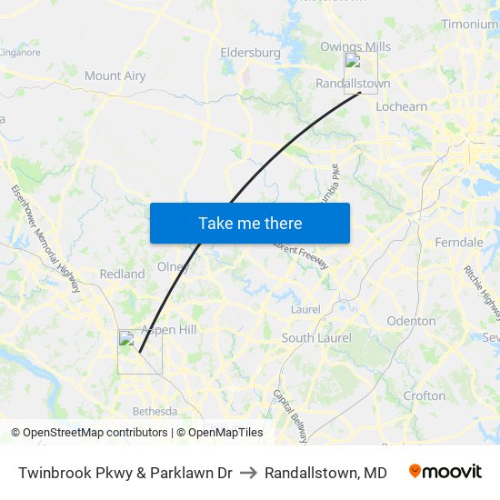 Twinbrook Pkwy & Parklawn Dr to Randallstown, MD map
