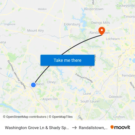 Washington Grove Ln & Shady Spring Dr to Randallstown, MD map