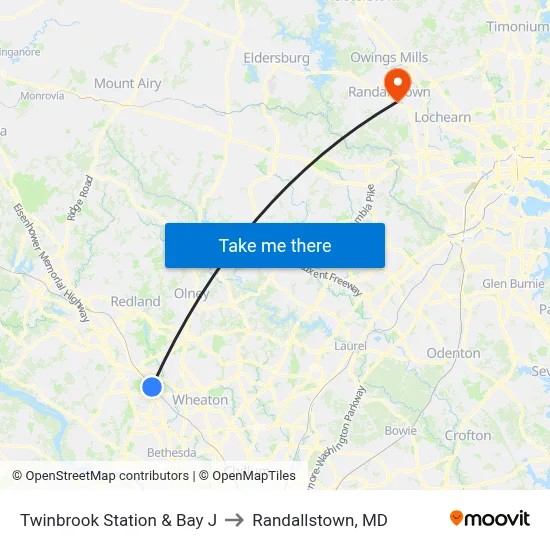 Twinbrook Station & Bay J to Randallstown, MD map