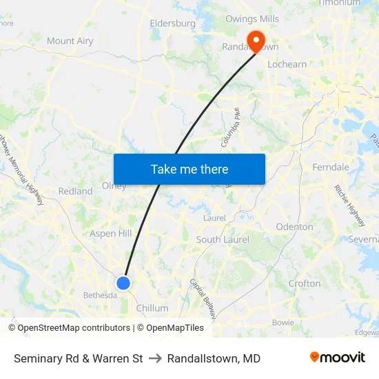 Seminary Rd & Warren St to Randallstown, MD map