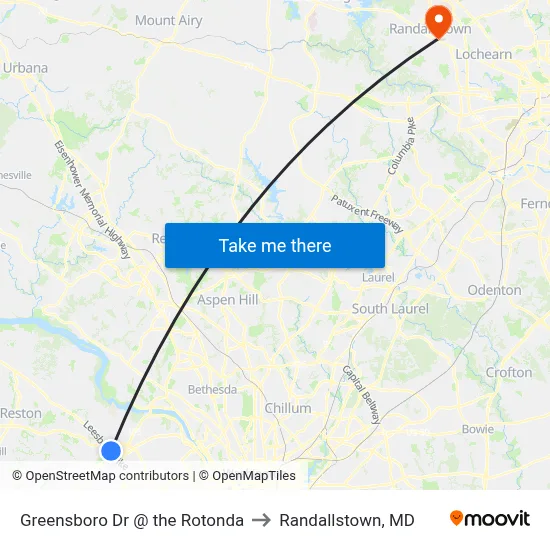 Greensboro Dr @ the Rotonda to Randallstown, MD map
