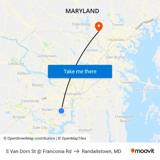 S Van Dorn St @ Franconia Rd to Randallstown, MD map