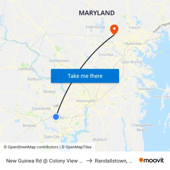 New Guinea Rd @ Colony View Dr to Randallstown, MD map