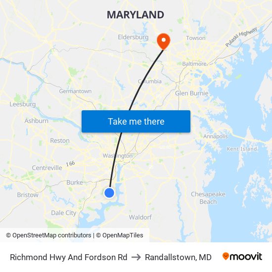 Richmond Hwy And Fordson Rd to Randallstown, MD map