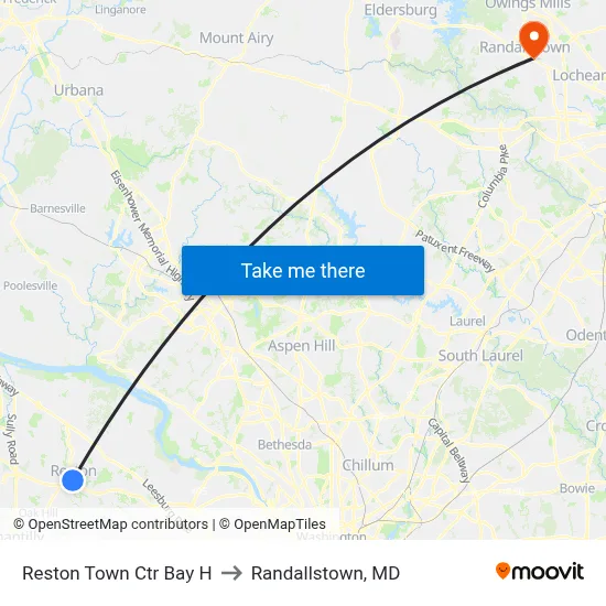Reston Town Ctr Bay H to Randallstown, MD map