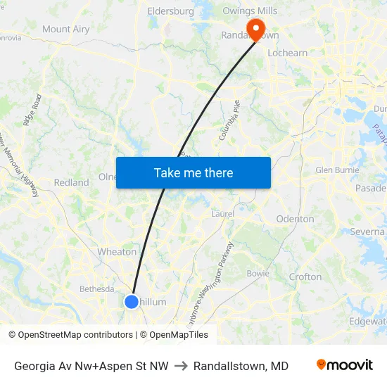 Georgia Av Nw+Aspen St NW to Randallstown, MD map