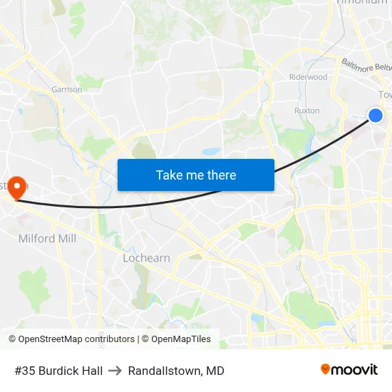 #35 Burdick Hall to Randallstown, MD map