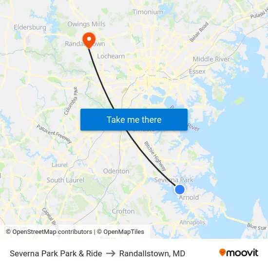 Severna Park Park & Ride to Randallstown, MD map