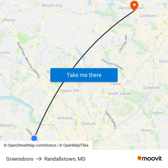 Greensboro to Randallstown, MD map