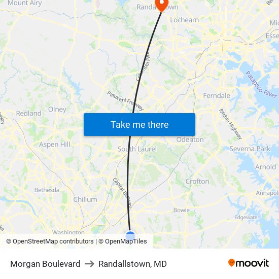 Morgan Boulevard to Randallstown, MD map