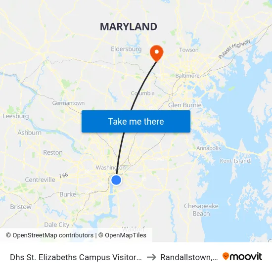 Dhs St. Elizabeths Campus Visitor Center to Randallstown, MD map