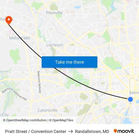 Pratt Street / Convention Center to Randallstown, MD map