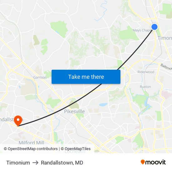 Timonium to Randallstown, MD map