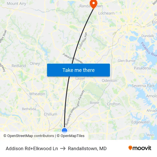 Addison Rd+Elkwood Ln to Randallstown, MD map