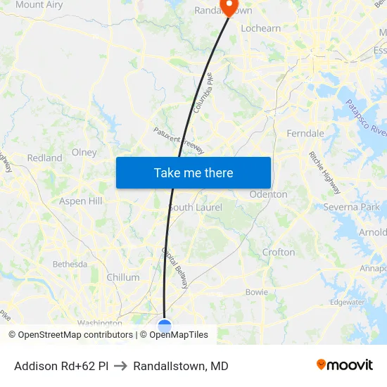 Addison Rd+62 Pl to Randallstown, MD map