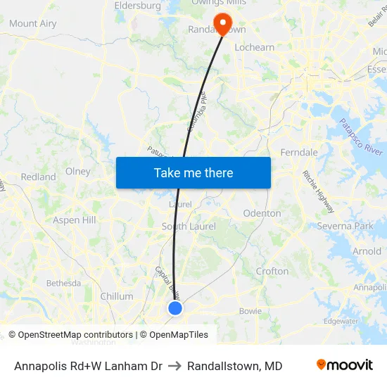 Annapolis Rd+W Lanham Dr to Randallstown, MD map