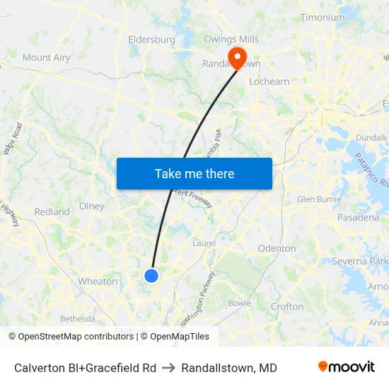 Calverton Bl+Gracefield Rd to Randallstown, MD map