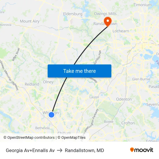 Georgia Av+Ennalls Av to Randallstown, MD map