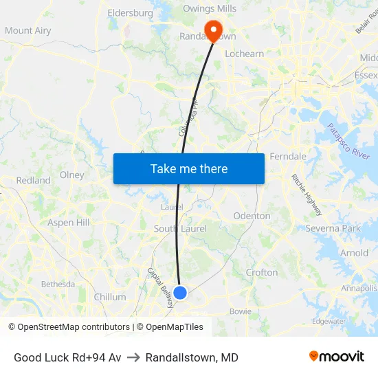 Good Luck Rd+94 Av to Randallstown, MD map