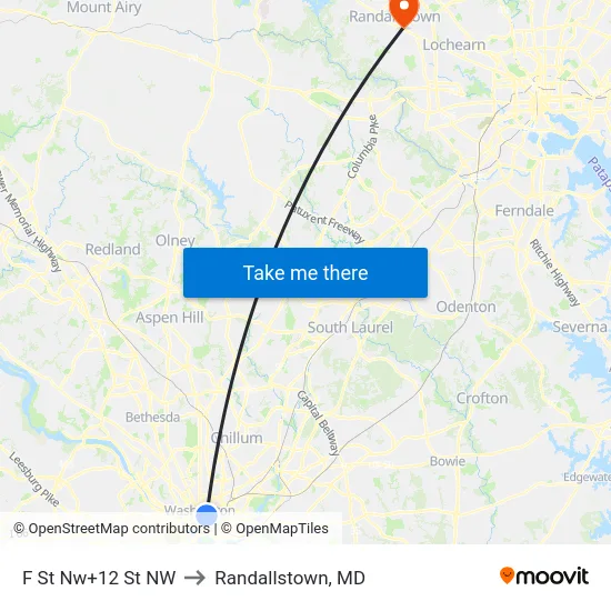 F St Nw+12 St NW to Randallstown, MD map