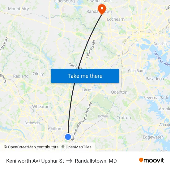 Kenilworth Av+Upshur St to Randallstown, MD map
