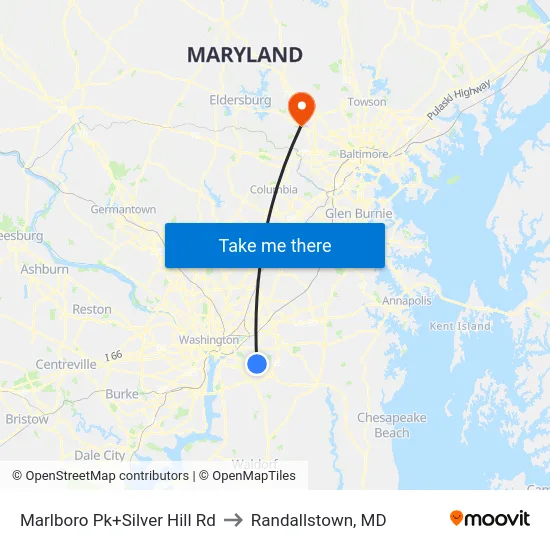 Marlboro Pk+Silver Hill Rd to Randallstown, MD map