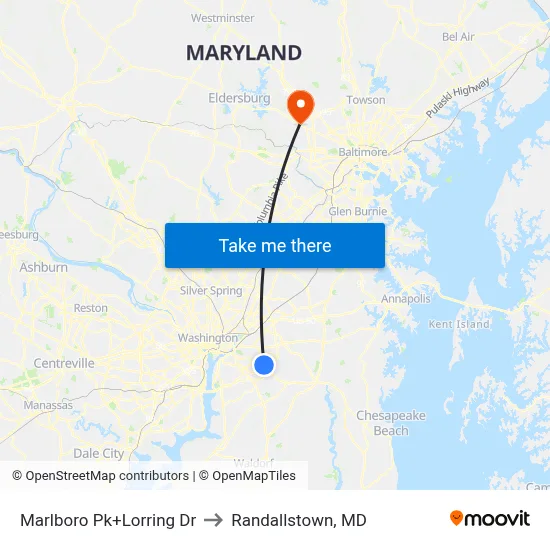 Marlboro Pk+Lorring Dr to Randallstown, MD map