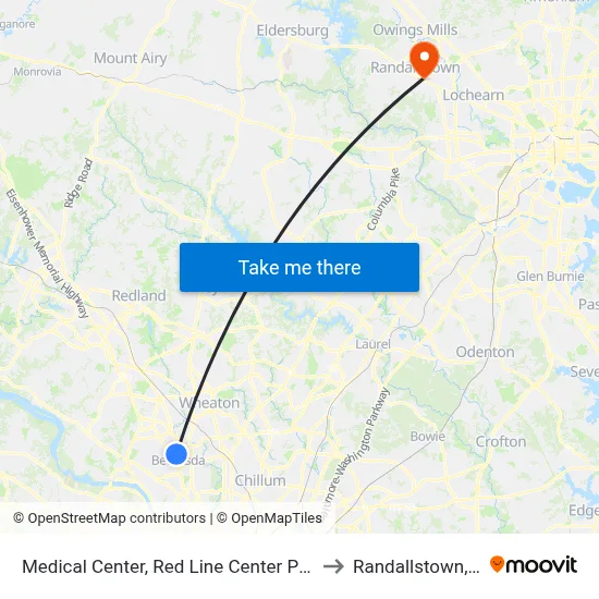 Medical Center, Red Line Center Platform to Randallstown, MD map