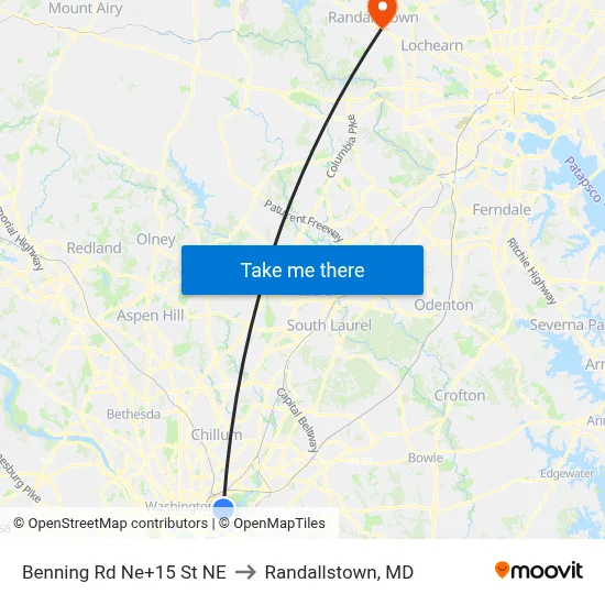 Benning Rd Ne+15 St NE to Randallstown, MD map