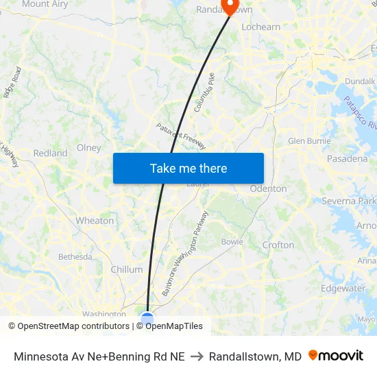 Minnesota Av Ne+Benning Rd NE to Randallstown, MD map