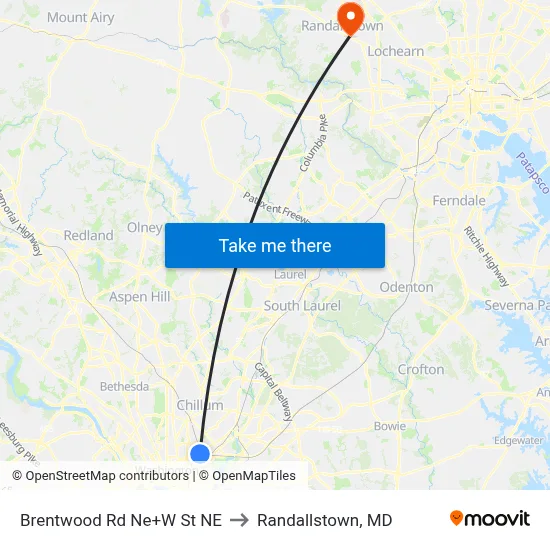 Brentwood Rd Ne+W St NE to Randallstown, MD map