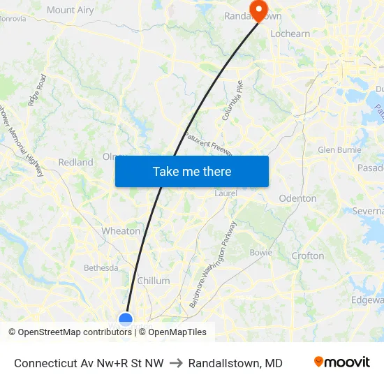 Connecticut Av Nw+R St NW to Randallstown, MD map