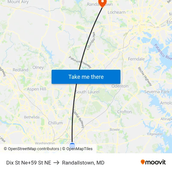 Dix St Ne+59 St NE to Randallstown, MD map