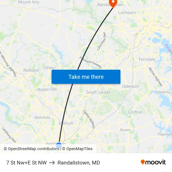 7 St Nw+E St NW to Randallstown, MD map