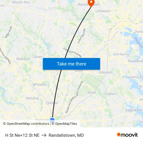 H St Ne+12 St NE to Randallstown, MD map
