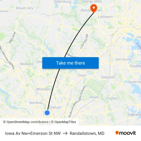 Iowa Av Nw+Emerson St NW to Randallstown, MD map