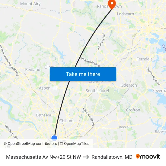 Massachusetts Av Nw+20 St NW to Randallstown, MD map