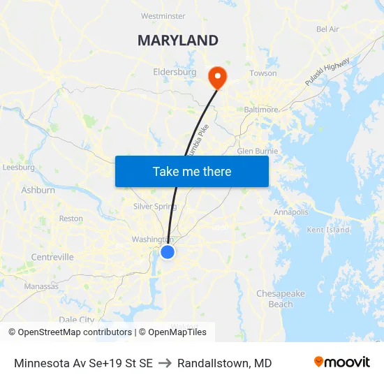 Minnesota Av Se+19 St SE to Randallstown, MD map